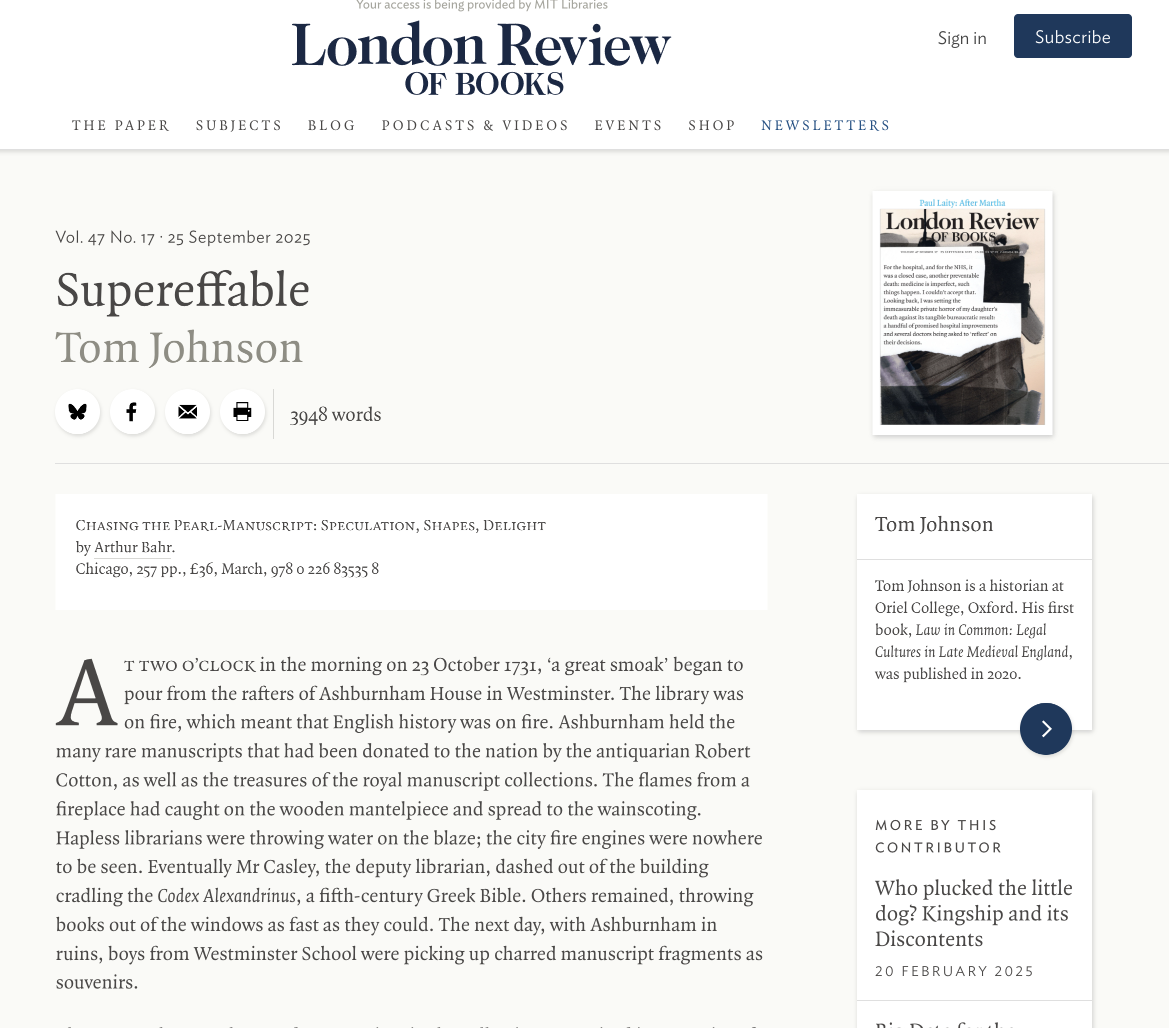 London Review of Books | “Supereffable” Book Review of Arthur Bahr’s <em>Chasing the Pearl-Manuscript: Speculation, Shapes, Delight</em>